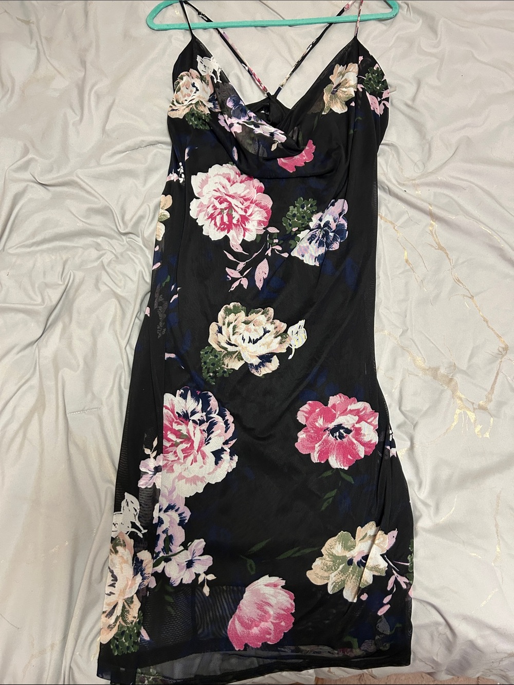 Charlotte Russe Black Floral Cowl Slip Dress